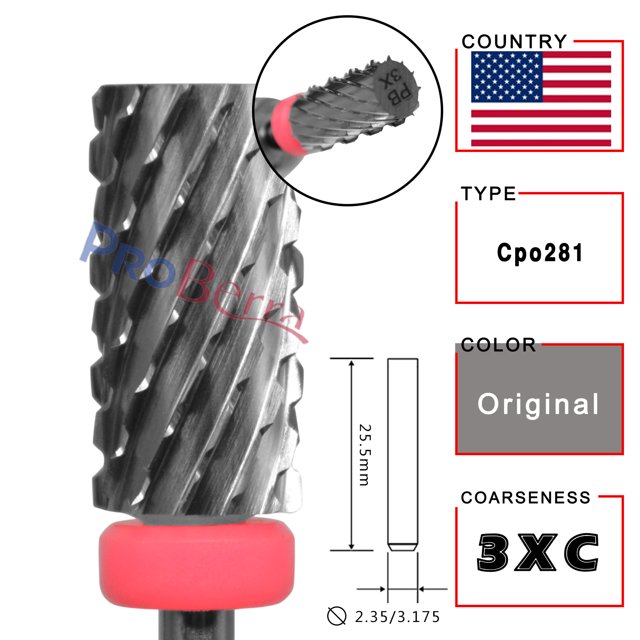 RolinStar 6,6 brocas de carburo de acero de tungsteno dorado de barril grande herramientas de decoración de uñas rebabas 3/32 "accesorios de manicura
