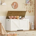 thumbnail image 3 of usikey 39.4" Storage Chest, Toy Box with 2 Safety Hinges, Lift Top Wooden Toy Chest, Storage Bench, for Living Room, Bedroom, Entryway, White+Honey Brown, 3 of 17