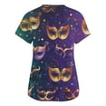 thumbnail image 4 of Mardi Gras Scrub Tops for Women Mask Print V Neck Sequins Scrubs Carnival Glitter Short Sleeve Gold Uniform with Pockets, 4 of 5