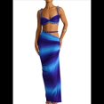 thumbnail image 3 of Conjunto de 2 Piezas para Mujer, Sexy, , de Verano, con Top Fruncido y Espalda Descubierta, y Falda con Aberturas, Vestido de Noche. Azul M, 3 of 9