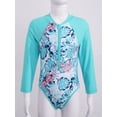 thumbnail image 5 of JanJean Kids Girls One Piece Swimsuits Prints Long Sleeve Bathing Suit Rash Guard Beach Swimwear Mint Green 14, 5 of 7