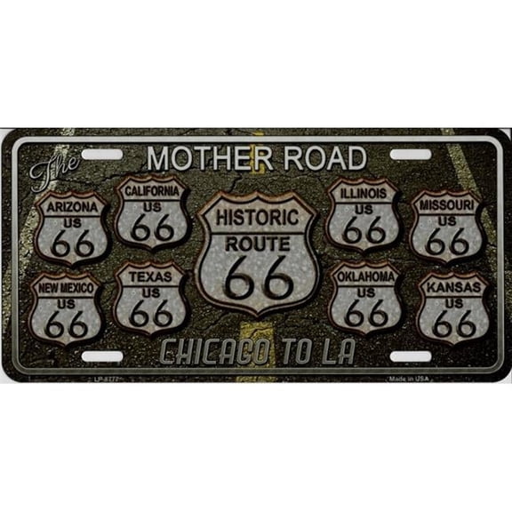 212 Main LP-8777 6 x 12 in. Route 66 Mother Road Chicago to La Metal License Plate