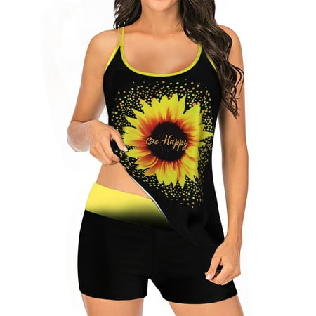 

TAIAOJING Women Two Piece Bathing Suit Plus Size Printed Strappy Back Tankini Two Piece Swimdress Panty Bathing