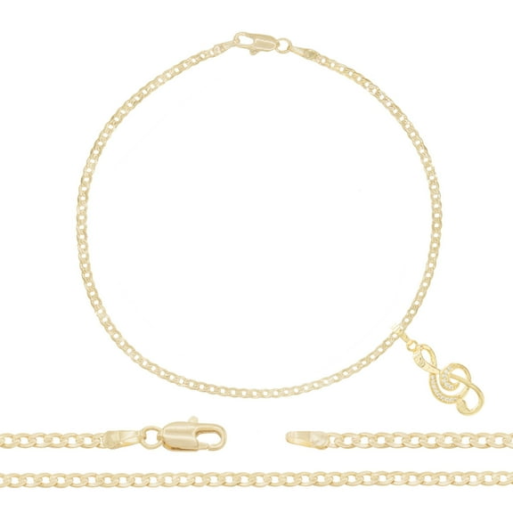 BEBERLINI Women Music Note CZ Charm Foott 14K Gold Filled Cuban Link Foot Bracelet Jewelry