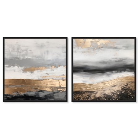Gilded Glam Night Set Canvas Boho Wall Decor by Art Remedy, Black Frame, 12 x 12