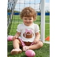 thumbnail image 6 of Cjfdfy Toddler Baby Girl Football Outfit Infant Baby Girl Summer Fall Clothes Cute Bow Rugby Embroidery Ruffled Short Sleeve T Shirt Tops and Shorts 2 Pcs Set, 6 of 8