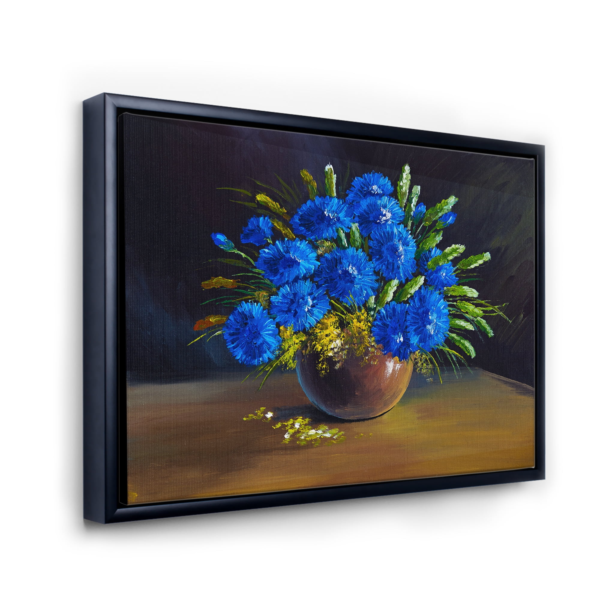 Designart 'Still Life A Bouquet Of Blue Wildflowers In Vase' Traditional Framed Canvas Wall Art Print