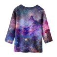 thumbnail image 3 of Girls Fall Tshirts Starry Sky Print Round Neck 3/4 Sleeve Children Purple Girls Fall Tops Casual for 3-4 Years, 3 of 4