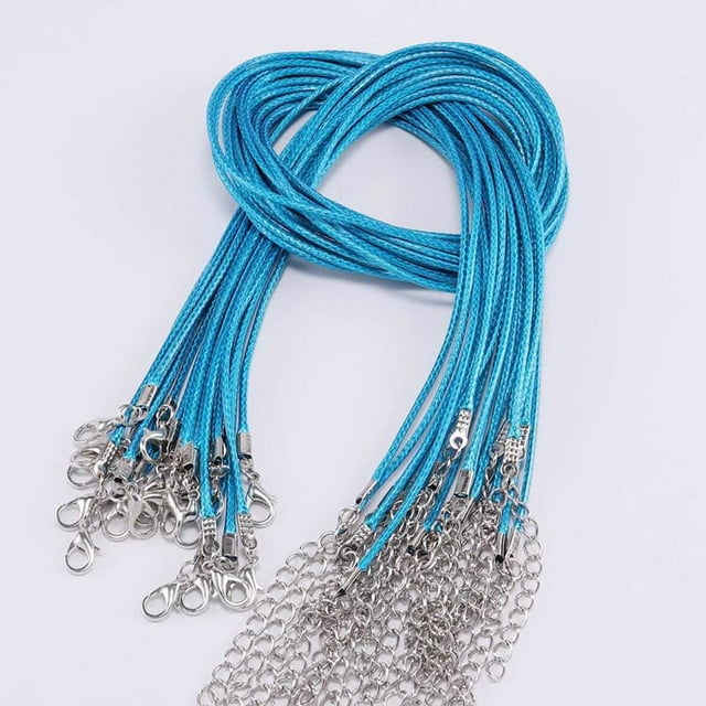 Corde en Cuir Tressé Réglable Imperméable Corde à Cire Faite à la Main avec Fermoir Mousqueton Chaînes Résistantes à l'Usure Fournitures de Bijoux pour Bricolage Bleu Lac Foncé 1,5mm