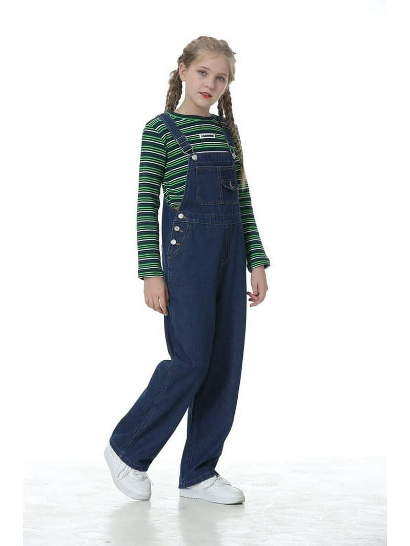 Rolanko Girls Overalls Denim Bib Distressed Jumpsuit Kids