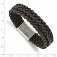 thumbnail image 3 of Stainless Steel Polished Braided Brown Leather 8.5In Bracelet (8.5 X 17.5) Made In China -Jewelry By Sweet Pea, 3 of 3