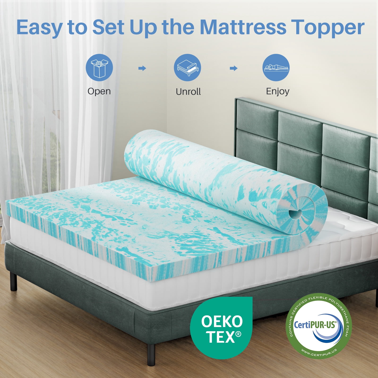 3 inch Gel Memory Foam Mattress Topper Twin- CertiPUR-US Certified Cooling Layer for Enhanced Comfort