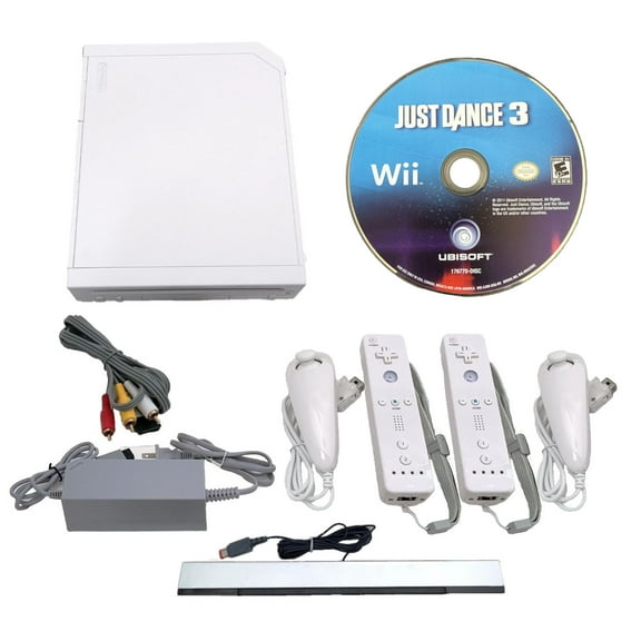 Restored Nintendo Wii Console Wii Game System White with Just Dance 3, 2 RetroFam Remotes & Nunchucks (Refurbished)