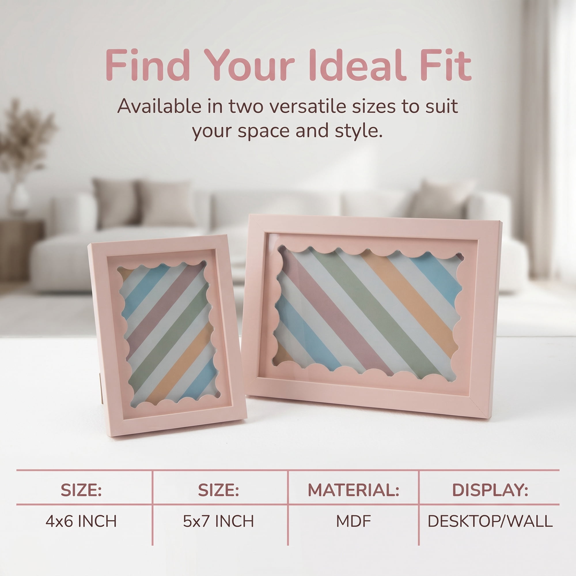 Unique Bargains MDF Wood Cute Wavy Picture Frame Pink 4" x 6"