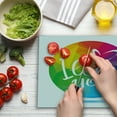 thumbnail image 3 of Pride Cutting Board, Rounded Polygonal Rainbow Colored Framework with I Love You Calligraphic Design, Decorative Tempered Glass Cutting and Serving Board, Large Size, Multicolor, by Ambesonne, 3 of 5