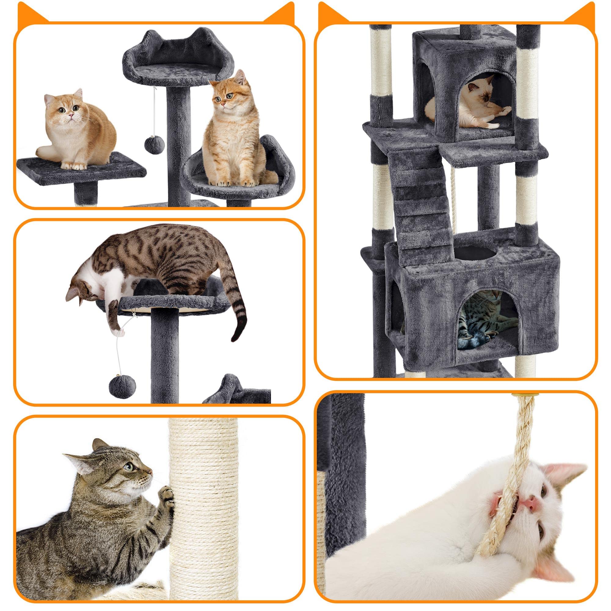 Large Cat Tree 72in for Multiple Cats, Multi-Tiered Climbing Tower with Scratching Posts, Perches and Condos, Indoor Pet Play House