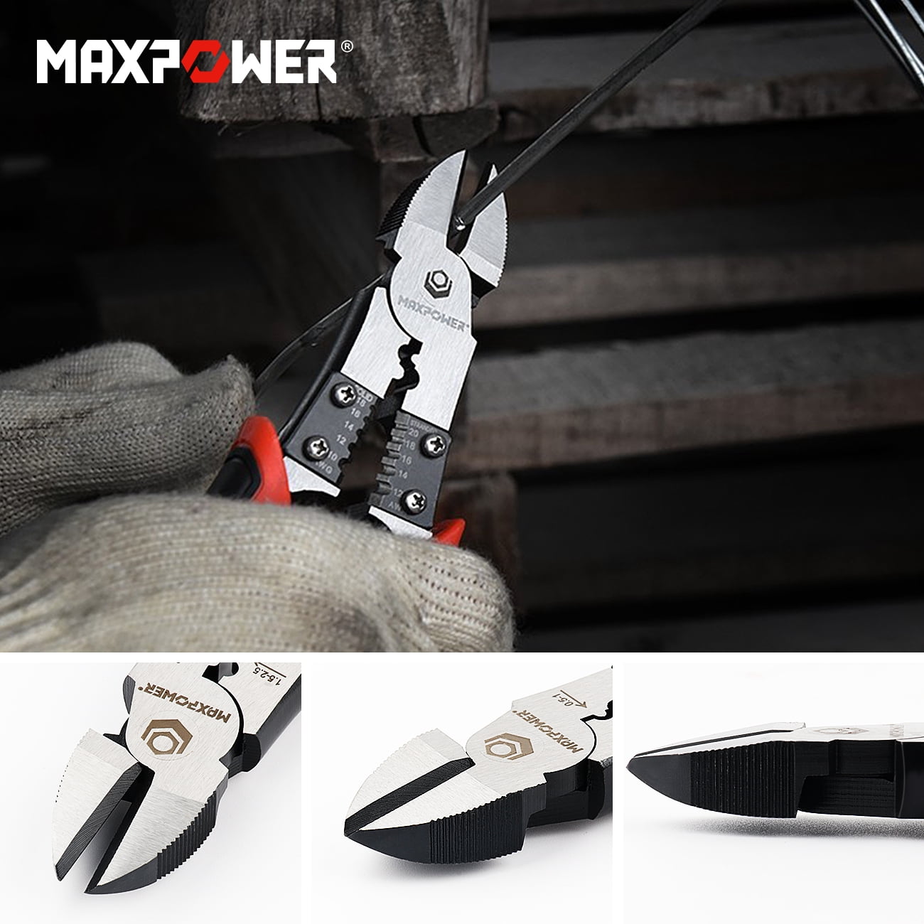 MAXPOWER 3Pcs Pliers Set, 5 in 1 Multifunctional Wire Stripper Crimper Cutter, Long Nose Pliers, Linesman Pliers 8 inch,Diagonal Side Cutting Pliers