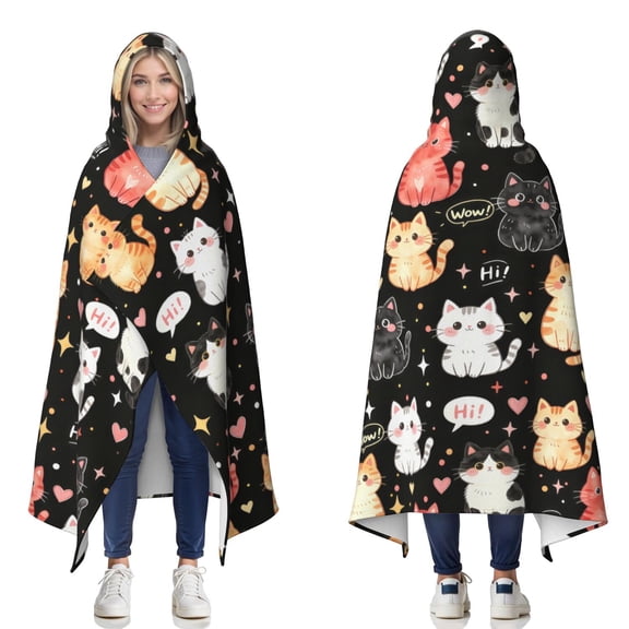 Colorful Cat Wearable Blanket Hoodies for Women Men Adults Cat Lovers Cozy Plush Cartoon Cats Hooded Blankets for Bedding Office Decor Birthday Gifts 60X80 Inch