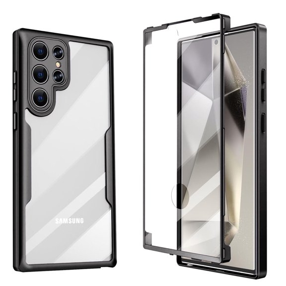 for Samsung Galaxy S24, Built-in PET Screen Protector Dual Layer Full Body Protective Hard PC Back Soft TPU Bumper Shockproof Phone Case for Galaxy S24(Black)