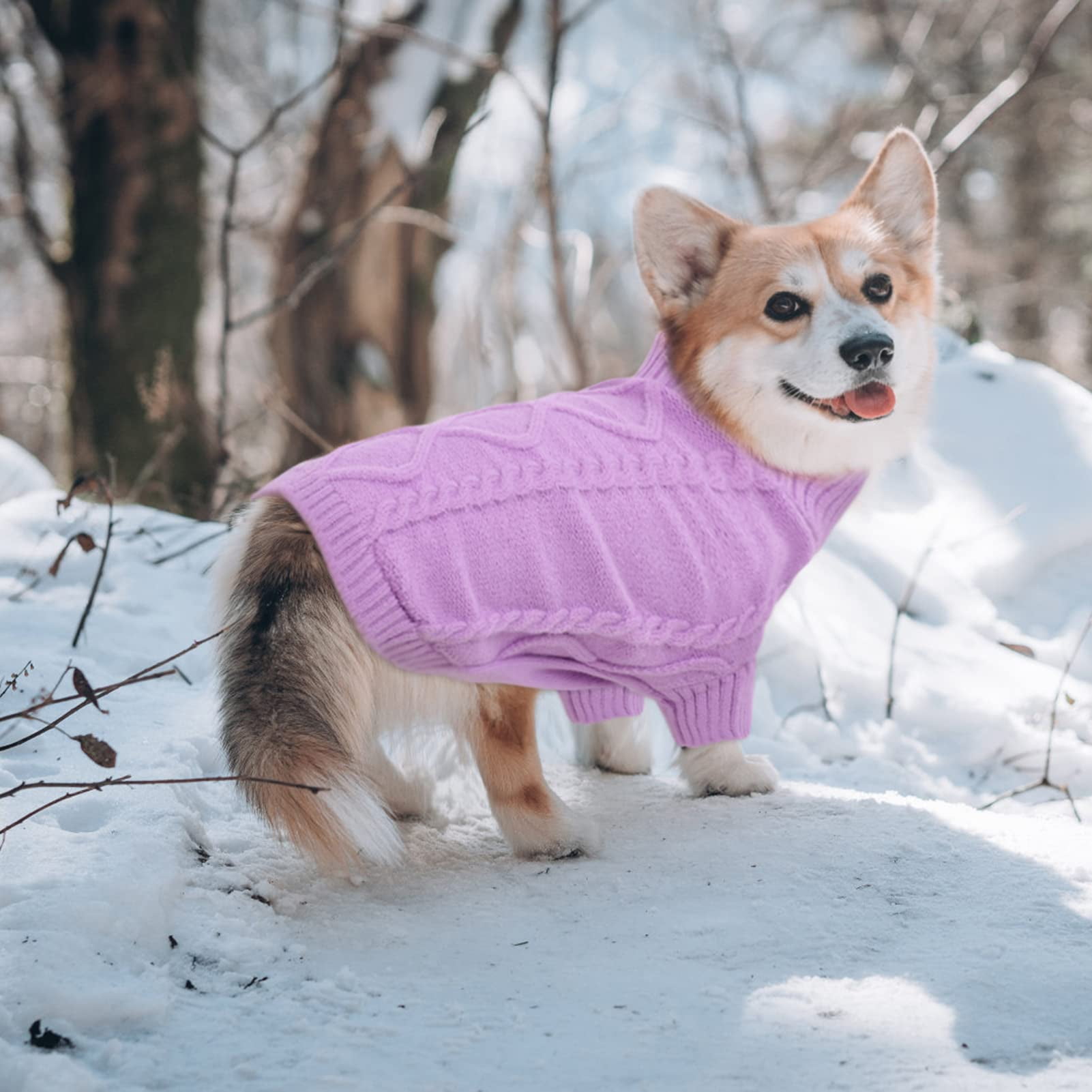 PayUSD Small Dog Pullover Sweater, Cold Weather Cable Knitwear, Classic Turtleneck Thick Warm Clothes for Chihuahua, Bulldog, Dachshund, Pug, Yorkie