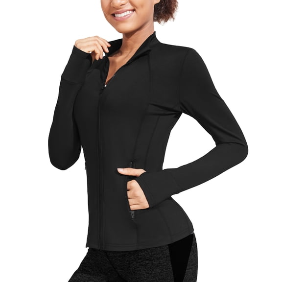Pinspark Women's Athletic Jackets Lightweight Running Workout Jacket Full Zip Track Tops Sportswear with Thumb Holes