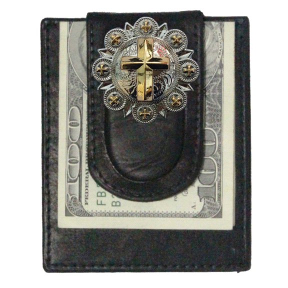 Custom Gold Cross Paul and Taylor Money Clip Wallet Black