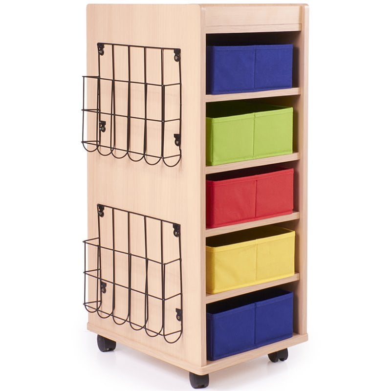 Guidecraft 5 Bin Mobile Storage Bin Unit with Wire rack