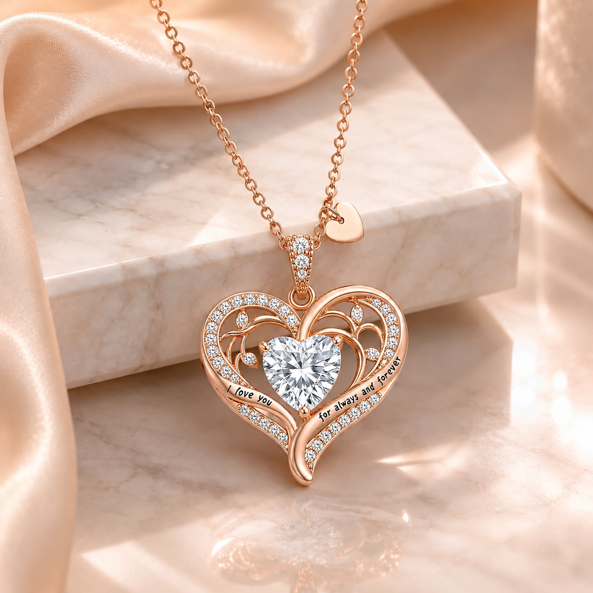 HESHPAWS Love Pendant Necklaces for Women With Birthstone Zirconia, Christmas Birthday Anniversary Jewelry Gift for Women Wife