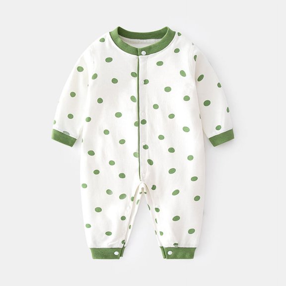 Yidarton Baby Long Sleeve Jumpsuit Newborn Boneless Spring And Autumn Cotton Ha Clothes For Boys And Girls Wave Point Children Printed Climbing Clothes Green