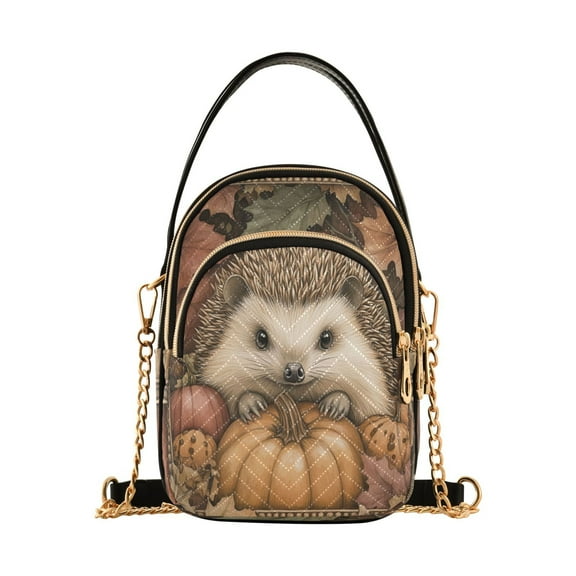 YAZAOO Cross Body Fashion Shoulder Waist Purse Bags Hedgehog Lying on Pumpkin Pocket Handbags