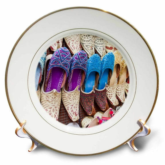 3dRose, UAE, Dubai, Deira. Traditional slippers as souvenirs., 8 inch Porcelain Plate