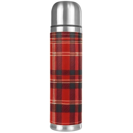 

HOHODIY Stainless Steel Vacuum Thermos Bottle Painted Insulated Bottle 18 oz Leak Proof Water Bottle for Keeping Liquids Hot or Cold for Up to 24 Hours Red Retro Plaid