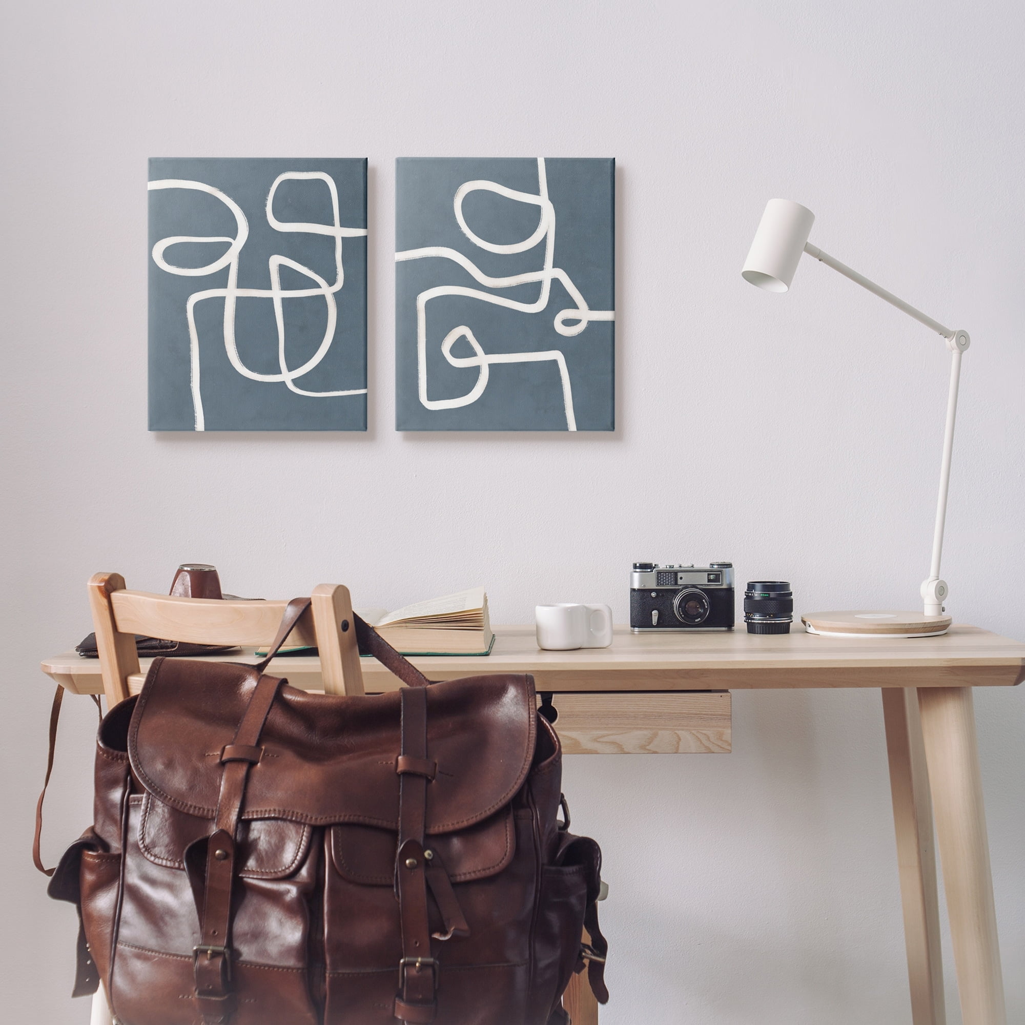 Stupell Industries Abstract Squiggle Design Modern Soft Fluid Lines Graphic Art Gallery Wrapped Canvas Print Wall Art, Set of 2, Design by Nina Blue
