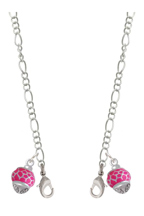 Silvertone Hot Pink Giraffe Print Spinner Silvertone Face Mask Necklace