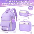 thumbnail image 2 of 3-Piece Cute Backpack Set with Insulated Lunch Bag & Pencil Case, Purple & White, 2 of 7