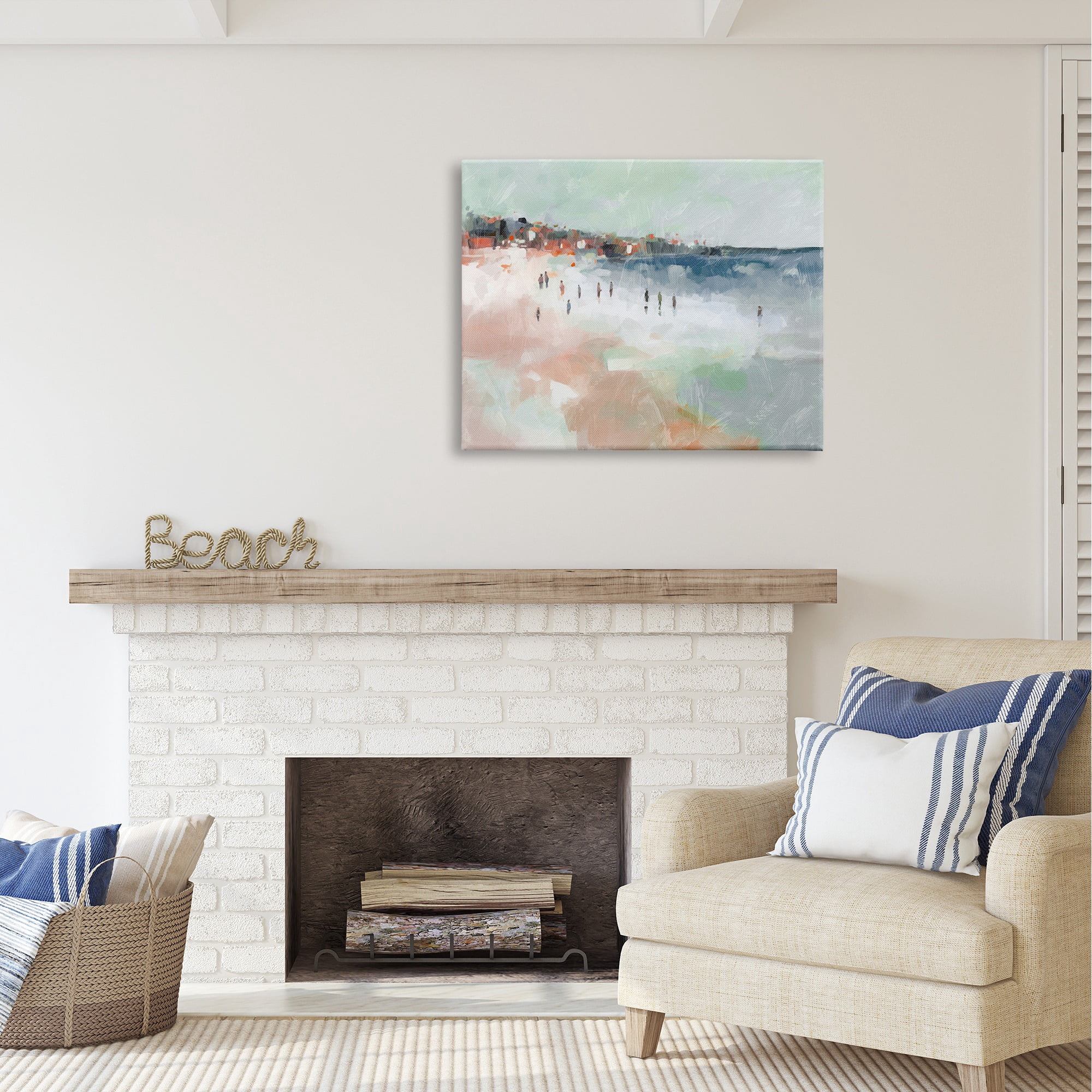 Stupell Industries Abstract People on Shore Landscape Painting Gallery Wrapped Canvas Art Print Wall Art, 40 x 30