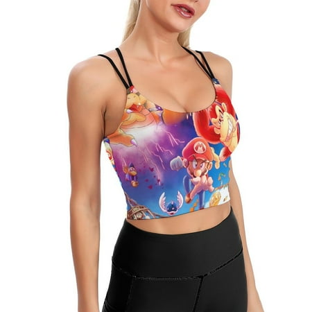 Amazing World Super Mario Bros Movie Sports Bra For Women Padded Crop Top Camisole Yoga Tank Top Vest Workout Tops Racerback With Built In Bra Activewear Fitness Gym