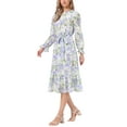 thumbnail image 4 of INSPIRE CHIC Women's Dress Floral Mock Neck Ruffle Long Sleeve Flowy Chiffon A-Line Midi Dresses S Light Purple, 4 of 6