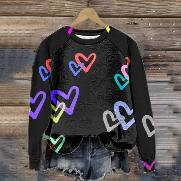 Pimelu Valentines Sweater Women Heart Sweater for Women Casual Long Sleeve Ladies Crewneck Sweatshirt Valentines Day Girls Trendy Loose Pullover Tunic Tops
