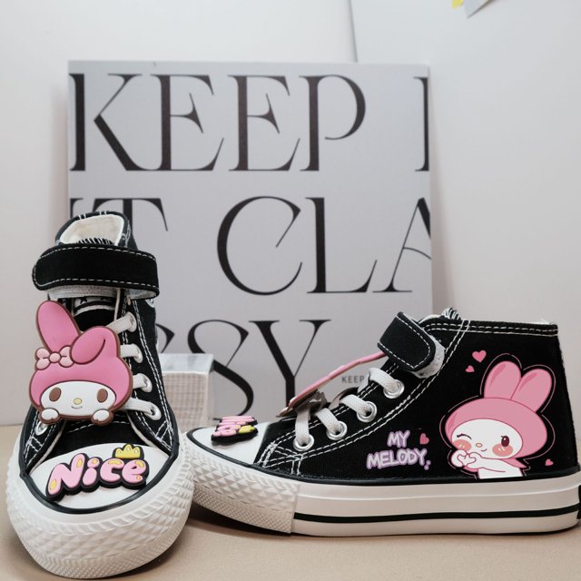 Zapatos de lona negros para niña, zapatillas altas de tela con melodía fresca para primavera y otoño, zapatillas de deporte para mujer a la moda 2024