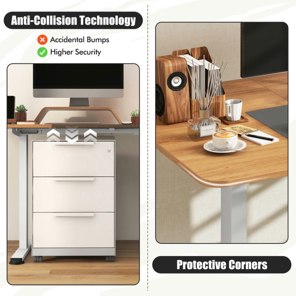 Demi Bonn 55" Electric Height Adjustable Computer Desk with Hook, Small Home Office Desk Study Writing Table, Beige