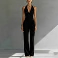 thumbnail image 4 of Linen Outfits Women Elegant Casual Outfits for Women Wrap V Neck Backless Tank Tops with Wide Leg Pleated Pants Formal Matching Suit for Business Casual Black L, 4 of 5