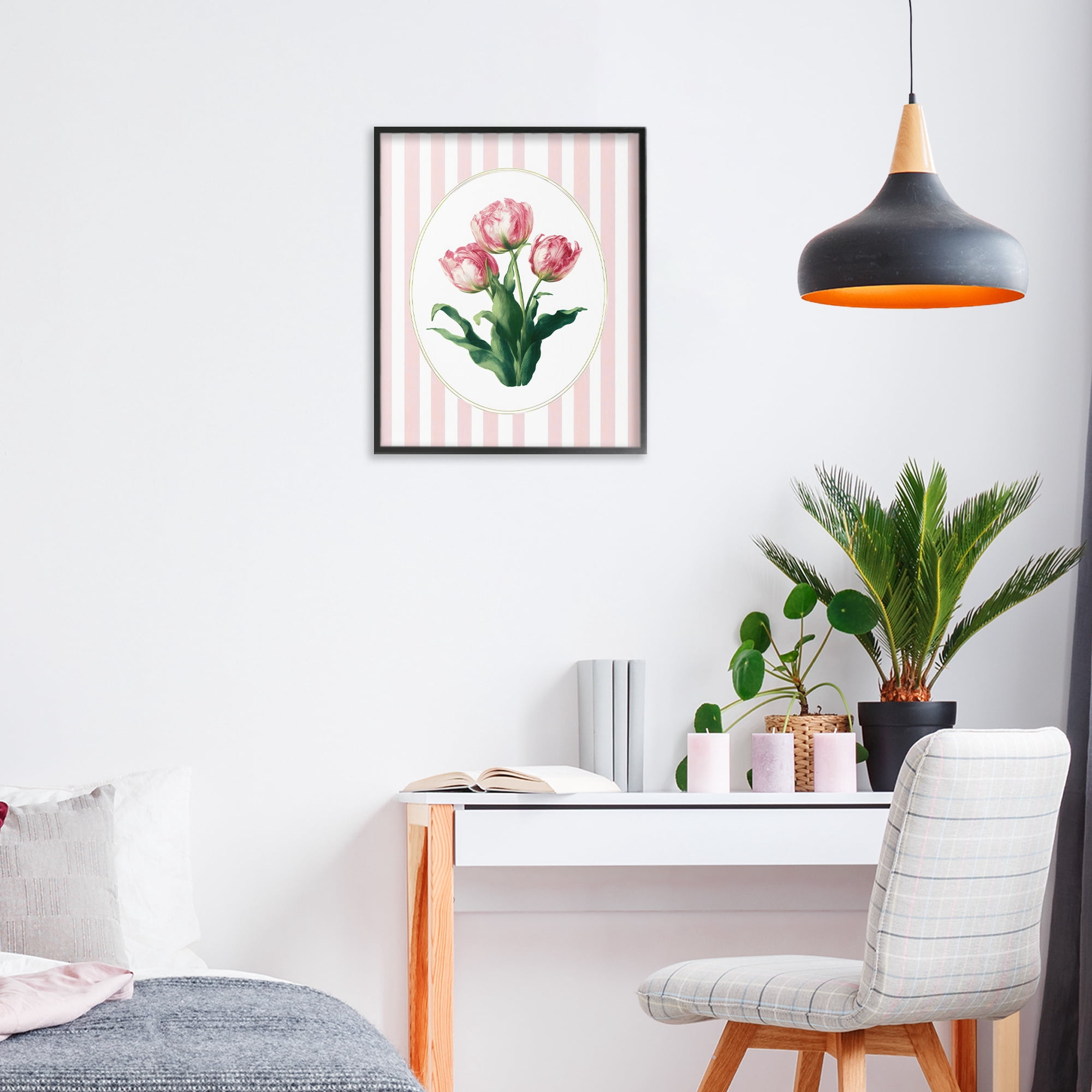 Stupell Industries Spring Tulips on Stripes Black Framed Giclee Art, design by Ink Drop Loft