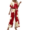 thumbnail image 2 of Neewe Women's Summer 2 Piece Outfits 2026 Short Sleeve Tops Wide Leg Pant Sets Casual Tracksuit-Red M, 2 of 9
