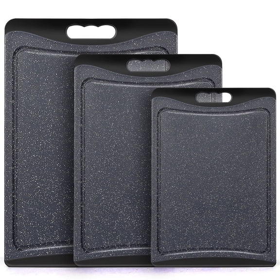 Extra Large Cutting Boards, AOKIWO Plastic Cutting Boards for Kitchen (Set of 3)Meat, Veggies Cutting Board Set Dishwasher Chopping Board with Juice Grooves Easy-Grip Handles, Dark Grey