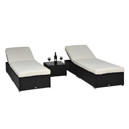 Outsunny Outdoor Patio Synthetic Rattan Wicker 3 pc Chaise Lounge Chair Set w/ Side Table
