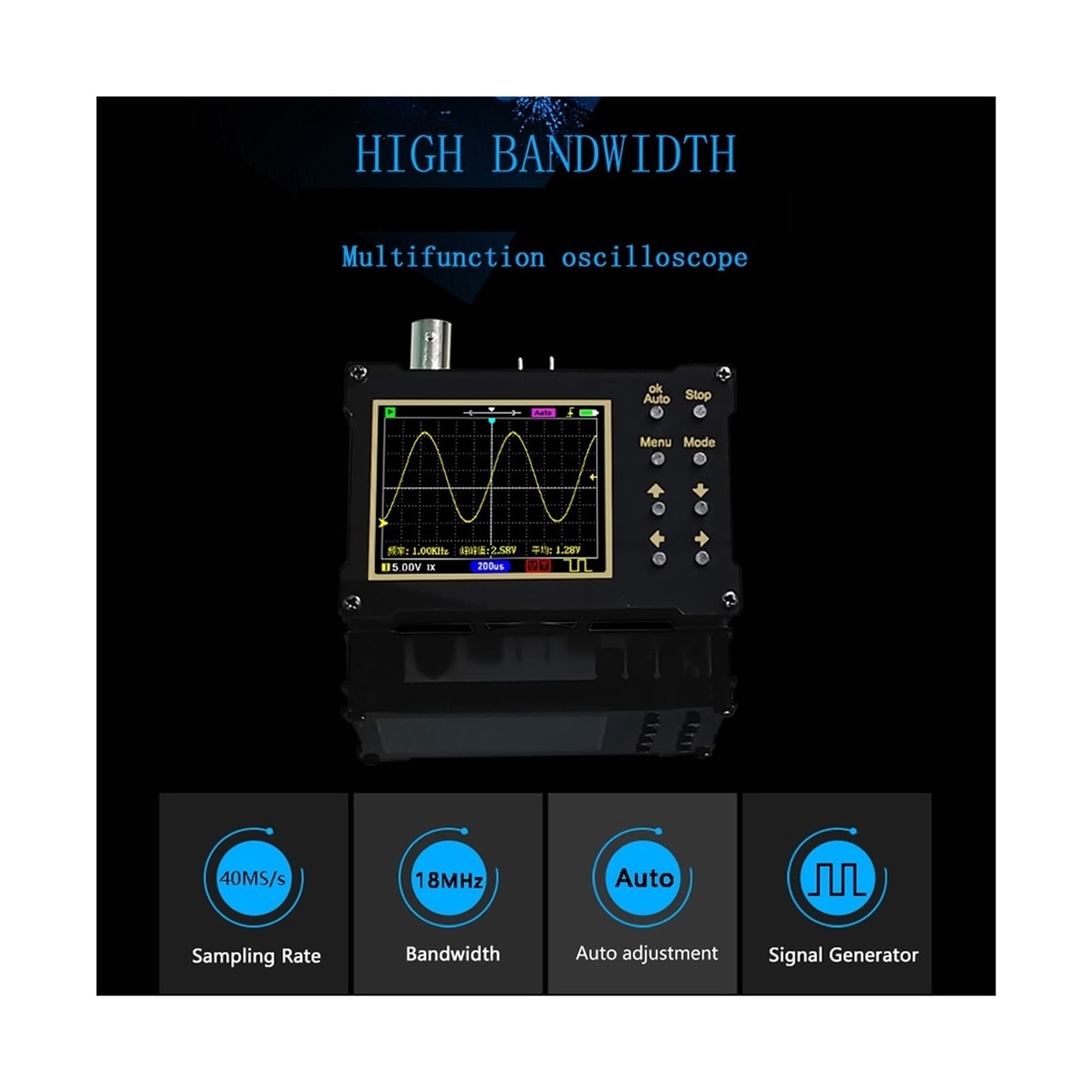 DSO154Pro 2.4-inch Screen Digital Oscilloscope 18MHz Analog Bandwidth Support Signal Generator ,Professional Designed