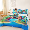 thumbnail image 3 of Feelyou Cartoon Dinosaur Letter A Print Bedding Comforter Set for Boys Girls, Cute Animal King Bedding Sets, Blue, Polkadot Reversible, 7pcs, 3 of 7