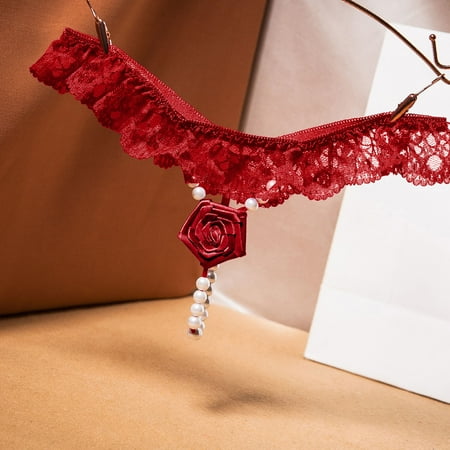 Sexy Thongs Women Lace T-Back Panties Massage Pearl G String Tanga Lingerie Low Waist T Pants Underwear Lenceria   Xinyi