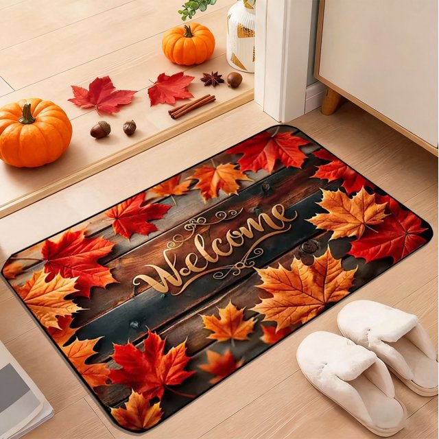 Alfombra Decorativa de Otoño con Calabazas y Hojas de Arce para Halloween y Acción de Gracias. Ideal para Baño, Cocina, Porche, Entrada o Cualquier Espacio.